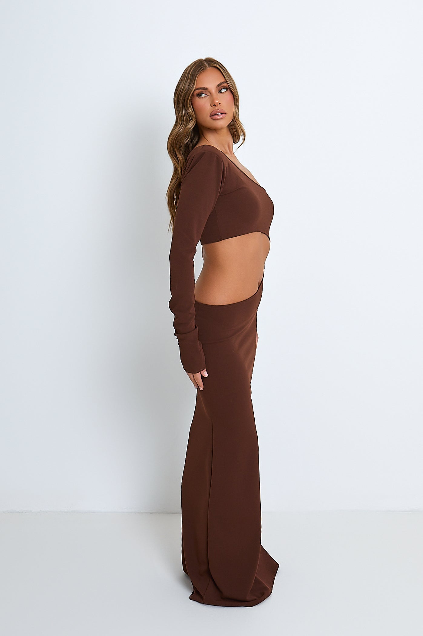 Courtney Chocolate Cut Out Maxi Dress / IN STOCK