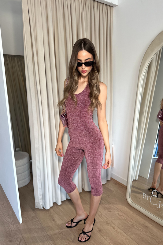 ‘Capri’ Sparkle Pink Catsuit