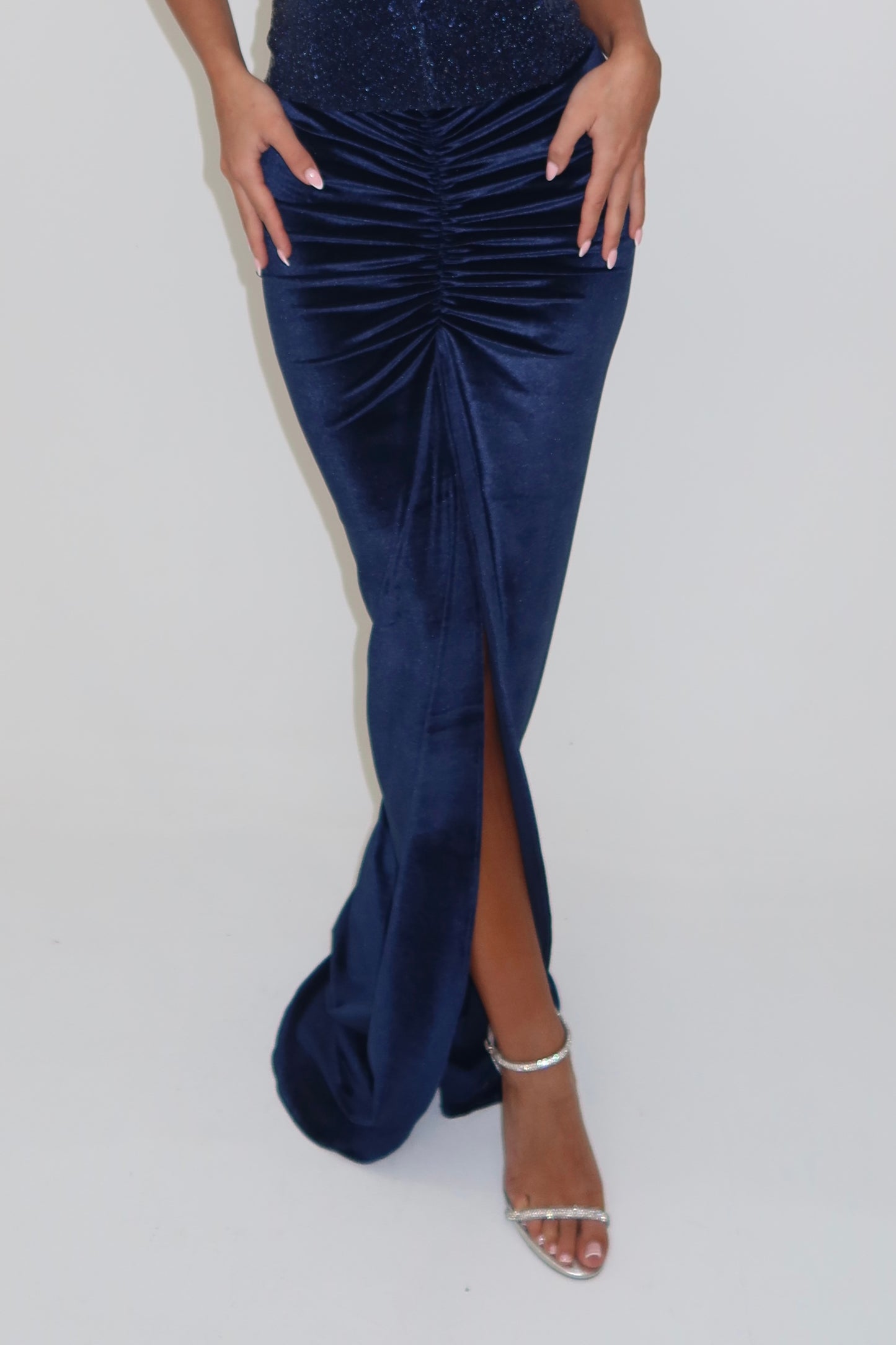 Navy Velvet Maxi Skirt / IN STOCK
