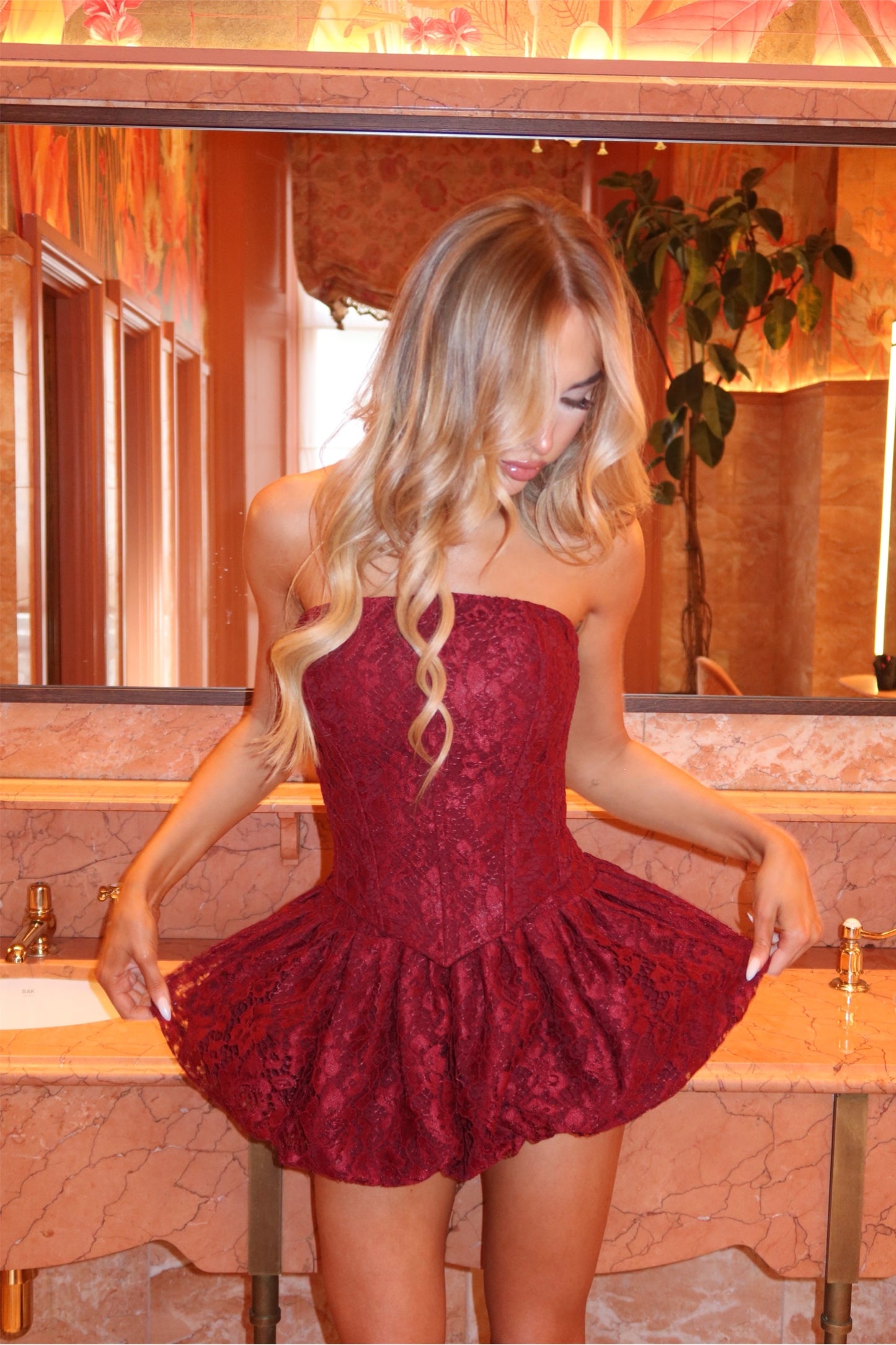 Saskia Burgundy Lace Corset & Puffball Skirt Set / MADE TO ORDER