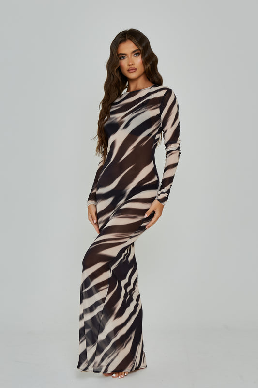 Amber Zebra Print Mesh Maxi Dress / MADE TO ORDER