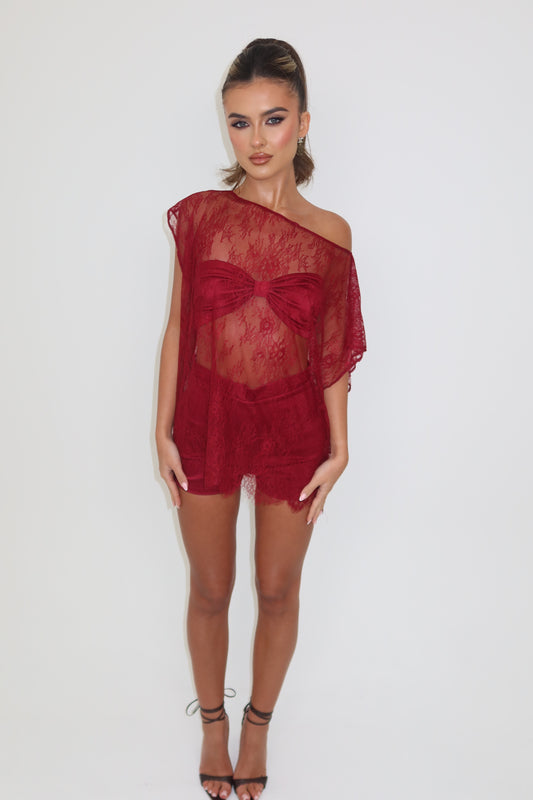 Tia Burgundy Lace Cape & Petra Set / MADE TO ORDER