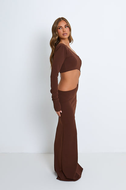 Courtney Chocolate Cut Out Maxi Dress / IN STOCK