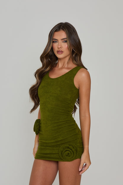 Tara Olive Knit Flower Mini / IN STOCK