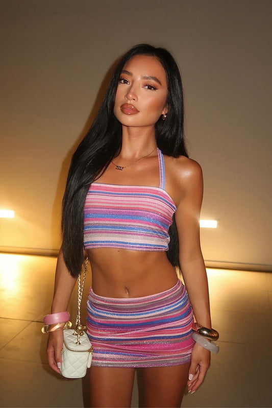 Glitter Stripe Crop Top & Mini Skirt Set / MADE TO ORDER