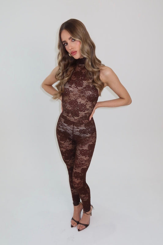 ‘Natalia’ Brown Lace Catsuit