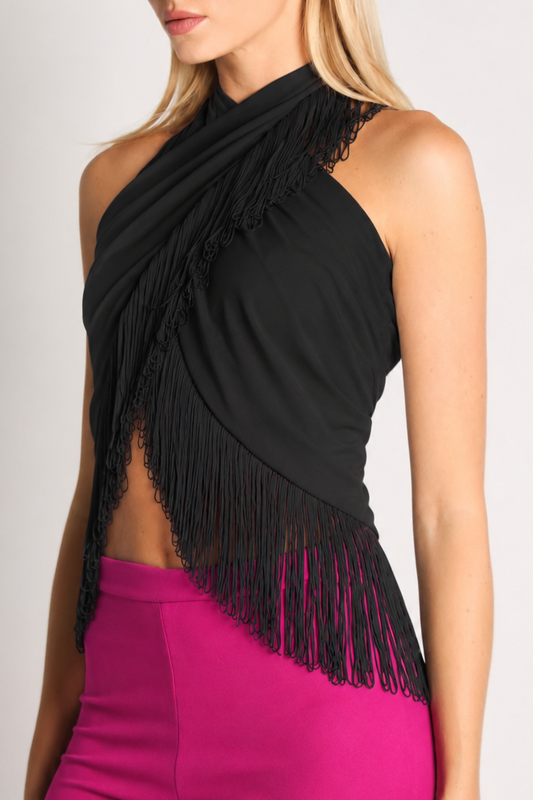 ‘Vienna’ Black Tassel Fringe Multiway Top / MADE TO ORDER
