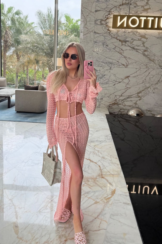 Pink Crochet Maxi Set / MADE TO ORDER