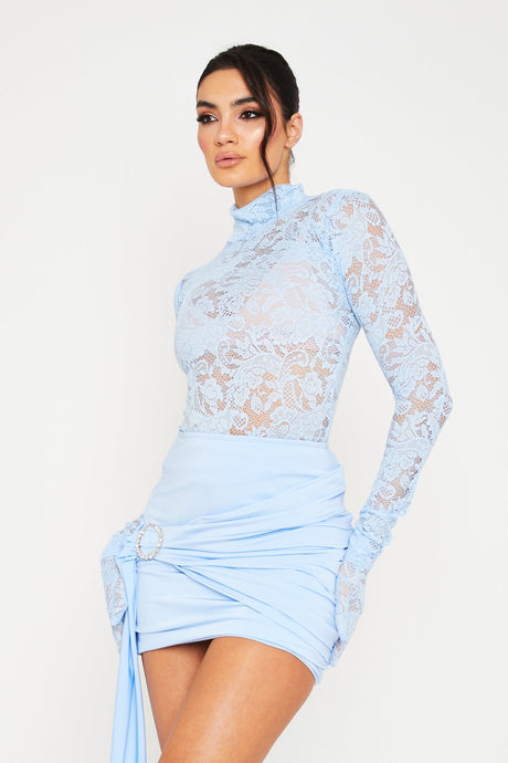 Kylie Baby Blue Lace Top With Removable Gloves / PRE ORDER