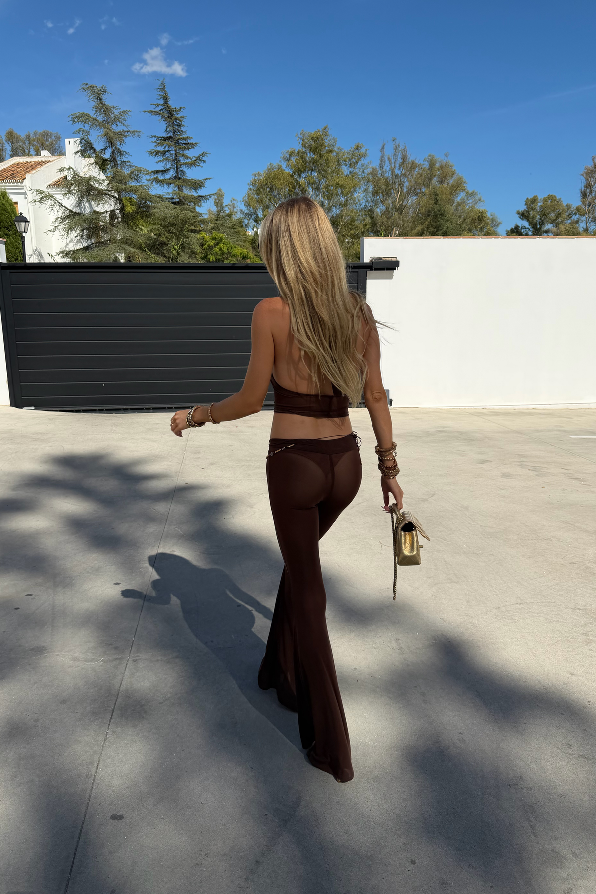 ‘Raffy’ Brown Mesh Flare Pant Set