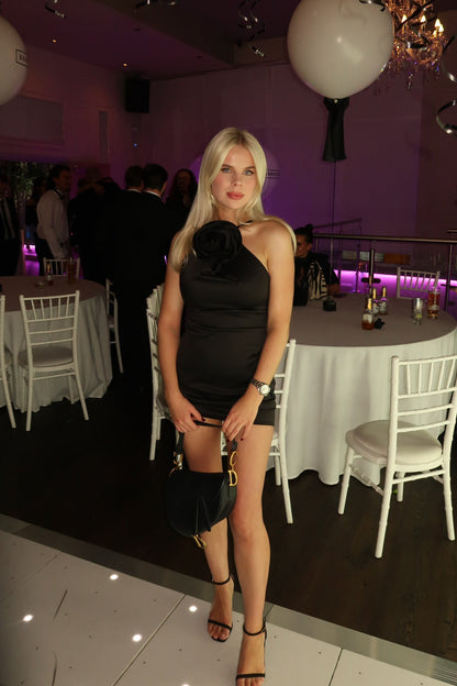 ‘Margot’ Black Rose Mini Dress
