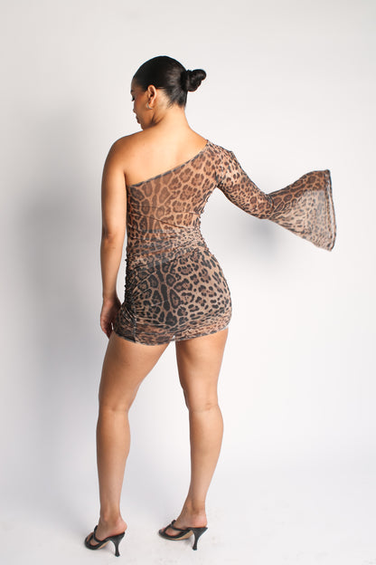 Lydia Leopard Mesh Mini Dress / MADE TO ORDER