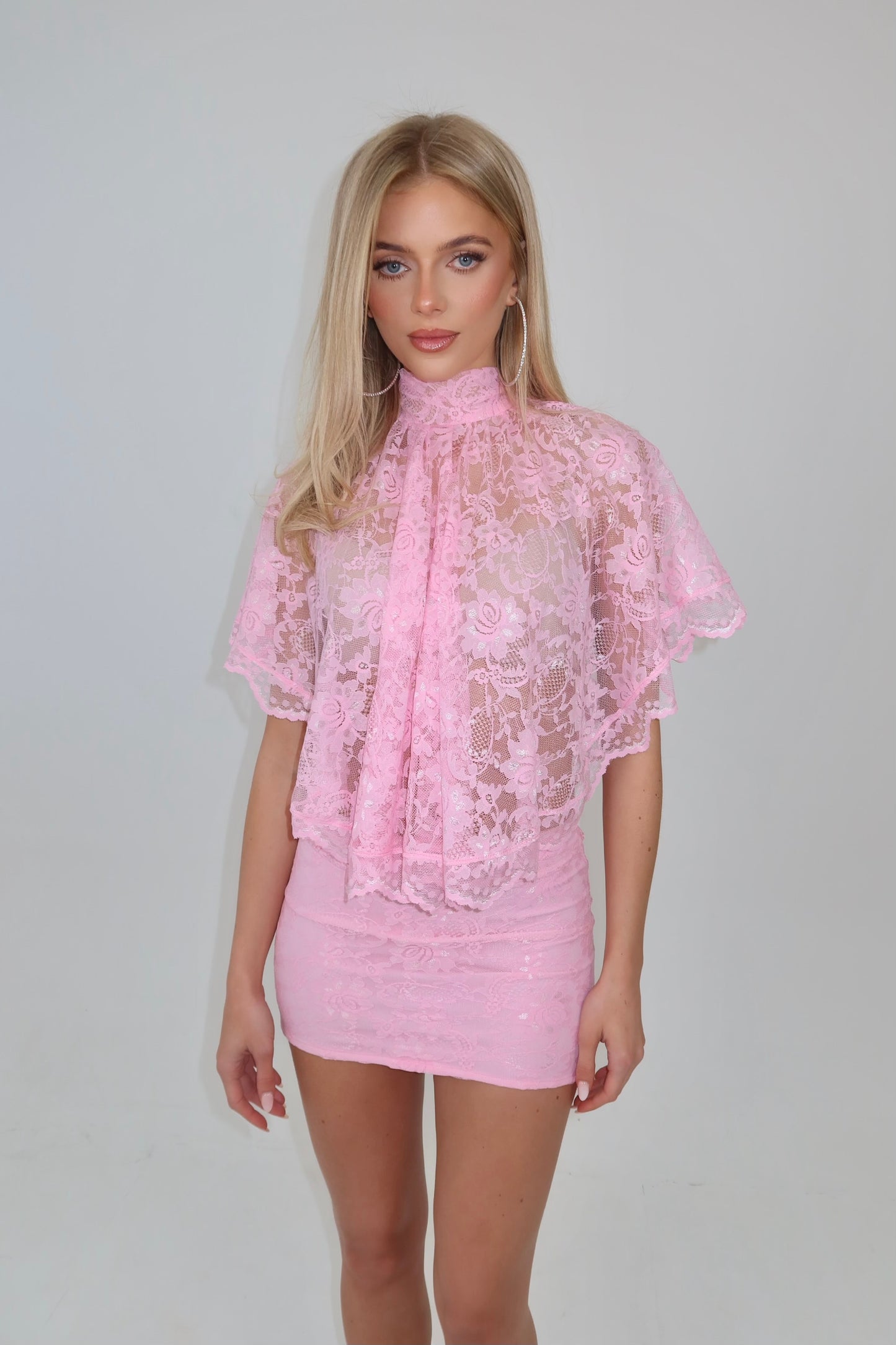 Blossom Pink Lace Cape & Skirt Set / MADE TO ORDER