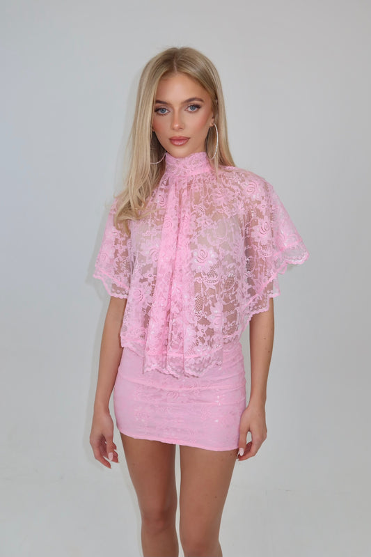 Blossom Pink Lace Cape & Skirt Set / MADE TO ORDER