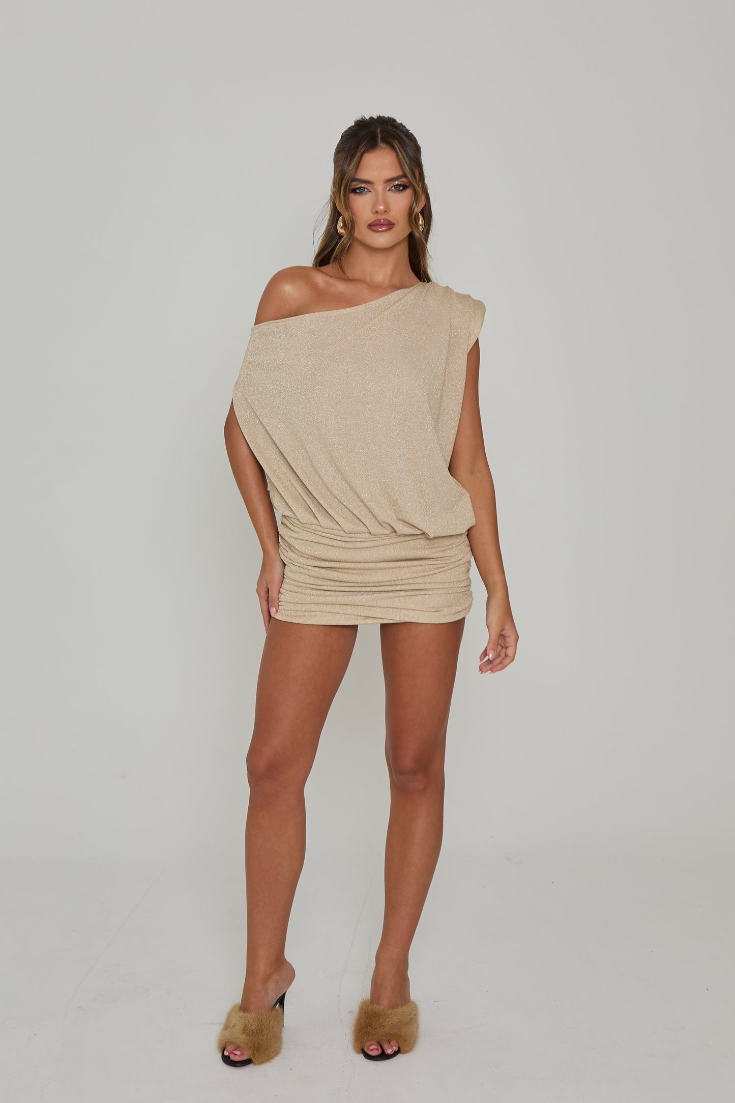 Abbie Champagne Sparkle Asymmetric Mini / PRE ORDER