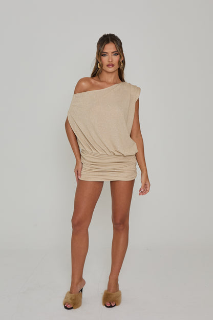 Abbie Champagne Sparkle Asymmetric Mini / PRE ORDER