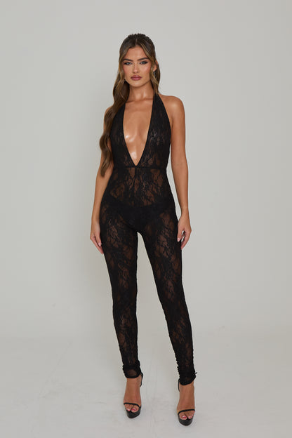 Lara Black Lace Catsuit / IN STOCK