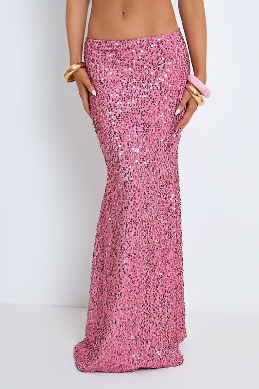 Aria Pink Sequin Maxi Skirt / IN STOCK