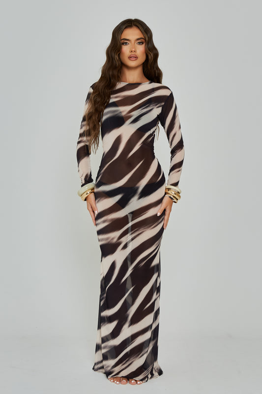 Amber Zebra Print Mesh Maxi Dress / PRE ORDER