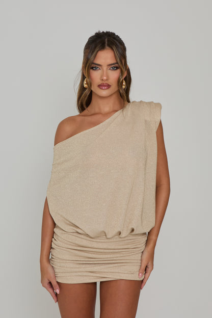 Abbie Champagne Sparkle Asymmetric Mini / PRE ORDER