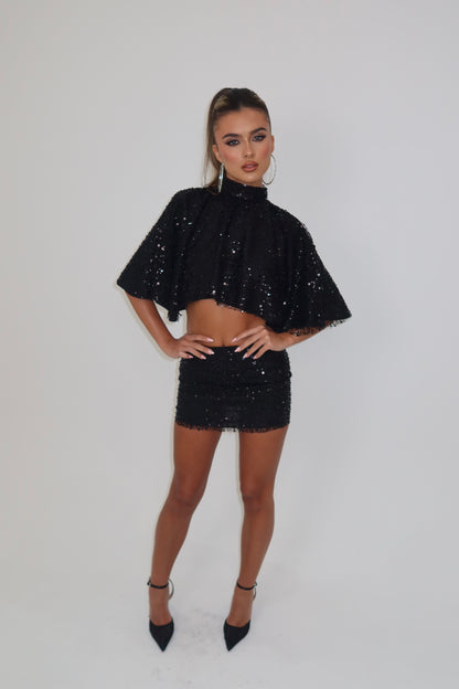 Crystal Black Cape & Skirt Set / MADE TO ORDER