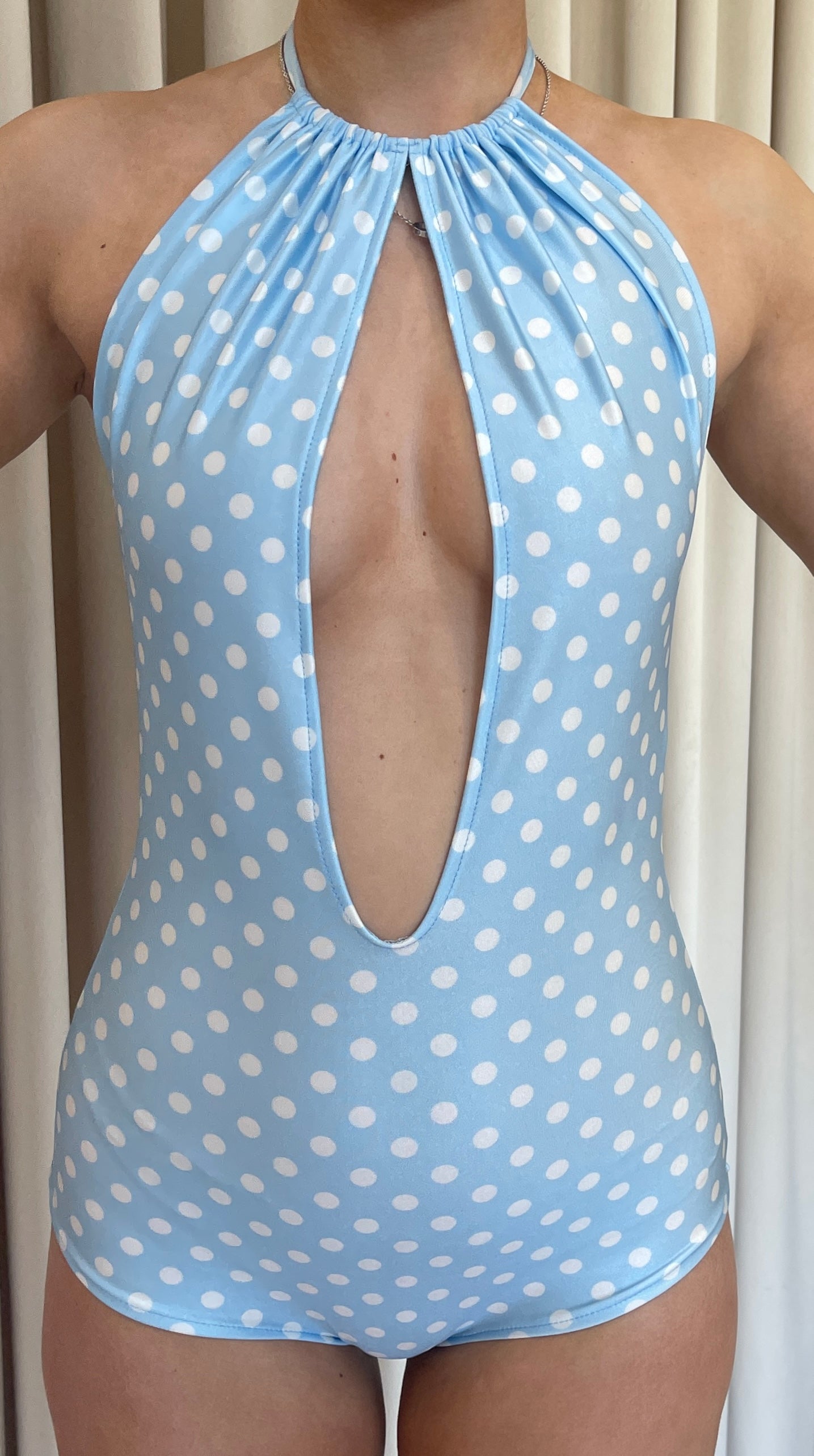 Blue Polkadot Lycra Swimsuit / IN STOCK
