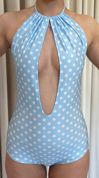 Blue Polkadot Lycra Swimsuit / IN STOCK