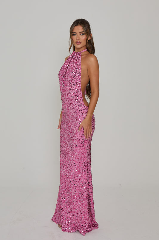Selena Pink Sequin Backless Maxi / PRE ORDER