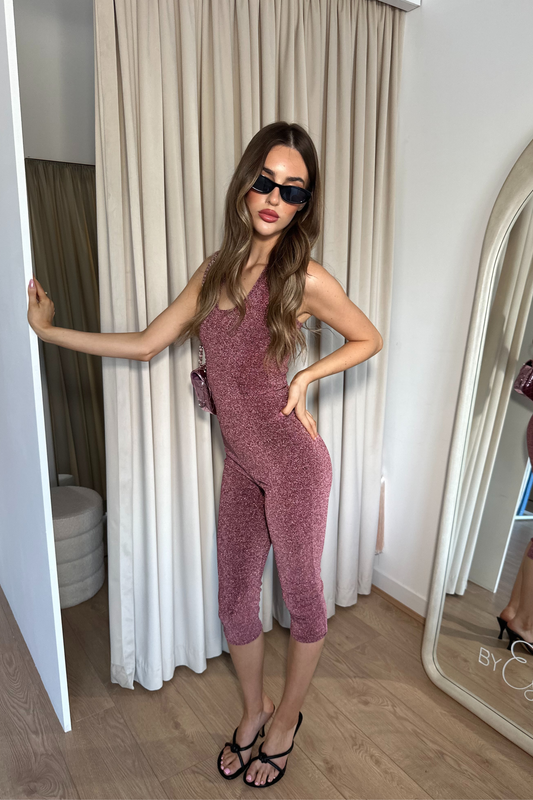 ‘Capri’ Sparkle Pink Catsuit