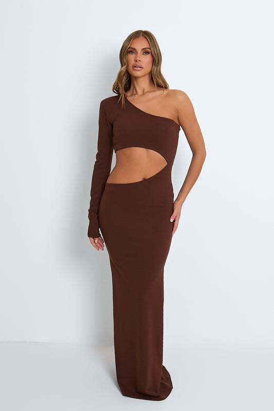 Courtney Chocolate Cut Out Maxi Dress / IN STOCK