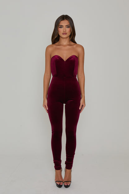 Lorna Burgundy Velvet Catsuit / MADE TO ORDER