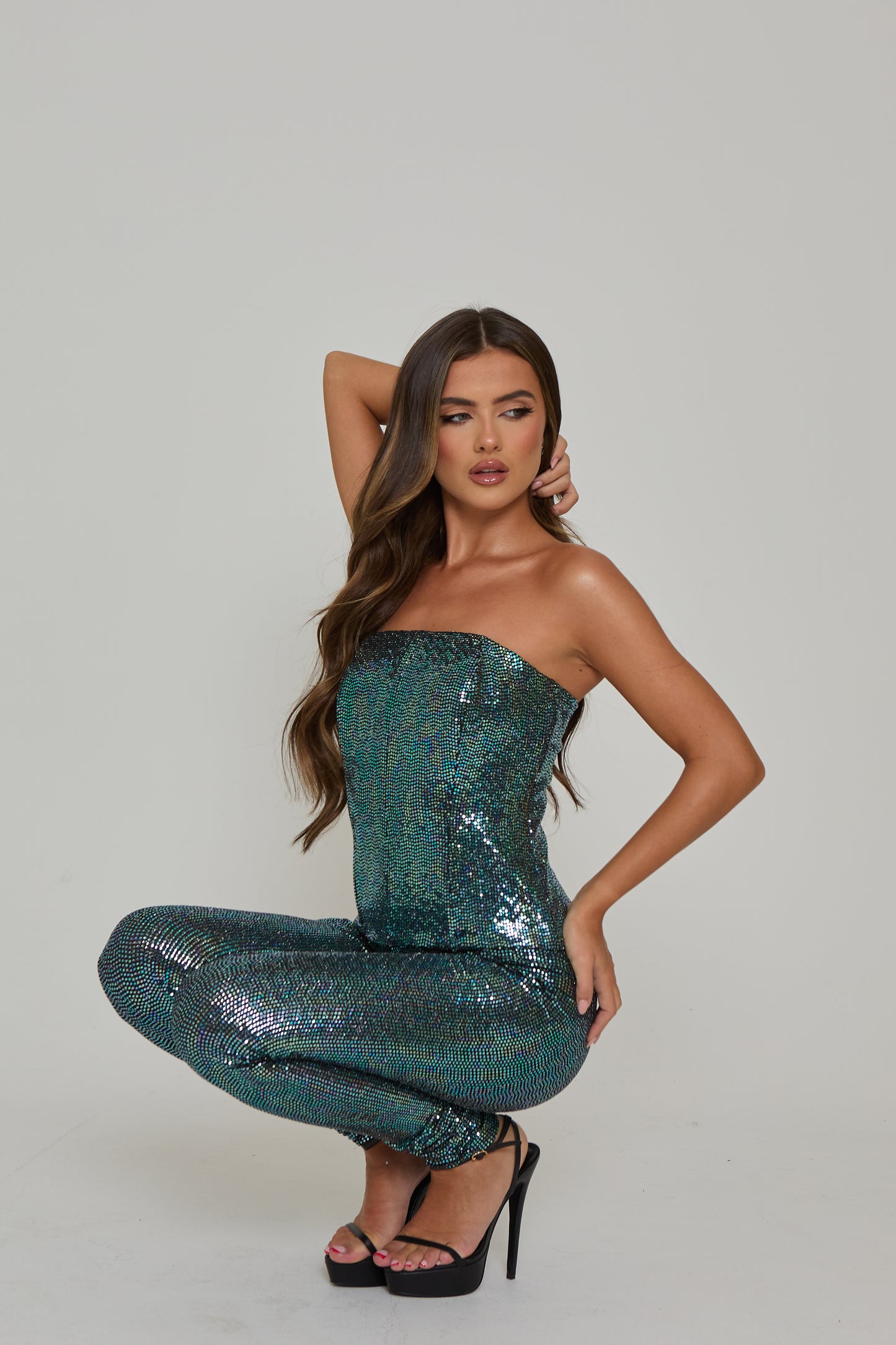 Aubrey Green Holographic Corset & Legging Set / IN STOCK