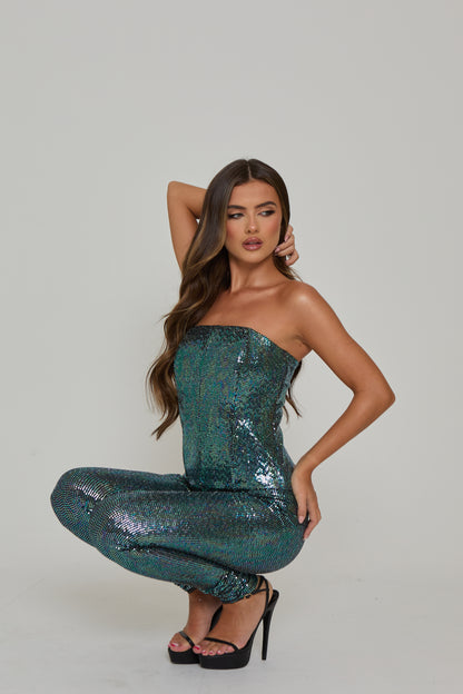 Aubrey Green Holographic Corset & Legging Set / IN STOCK