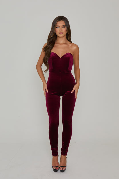 Lorna Burgundy Velvet Catsuit / MADE TO ORDER