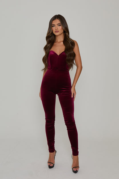 Lorna Burgundy Velvet Catsuit / MADE TO ORDER